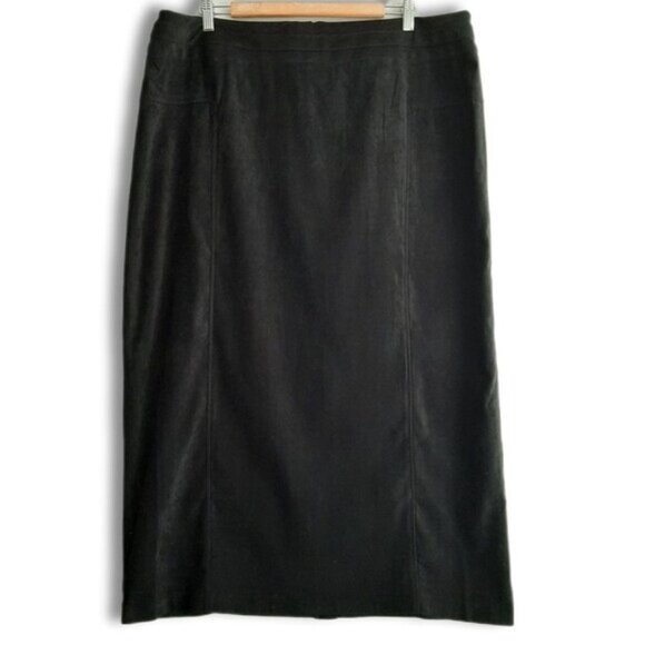 PENNINGTONS NWOT - Faux Suede Soft Maxi Long Length Skirt Back Slit Black Sz 18 - Picture 1 of 10
